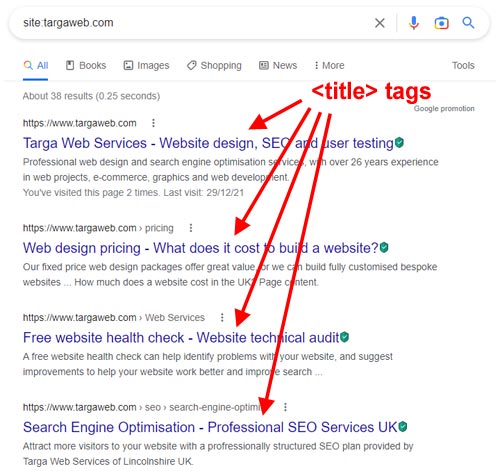 Title tags in search results