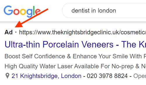Example of paid search results in Google