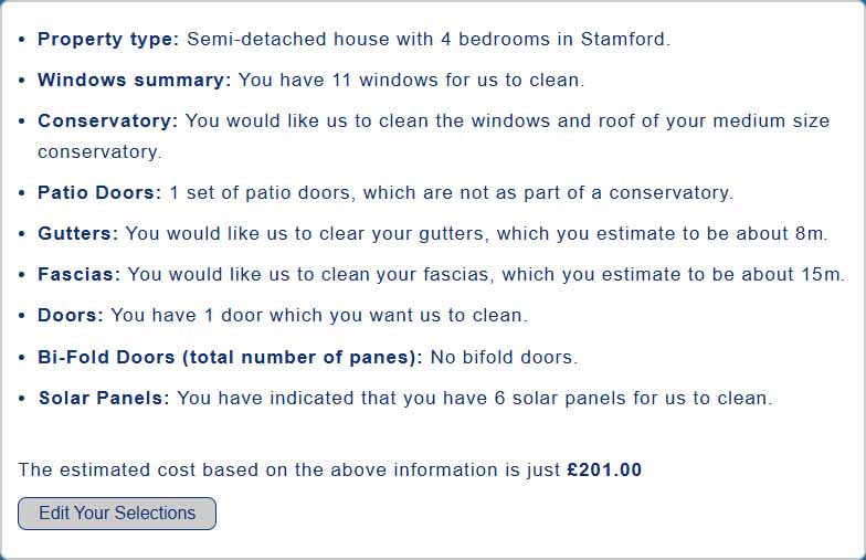 Examples of calculator quote summary